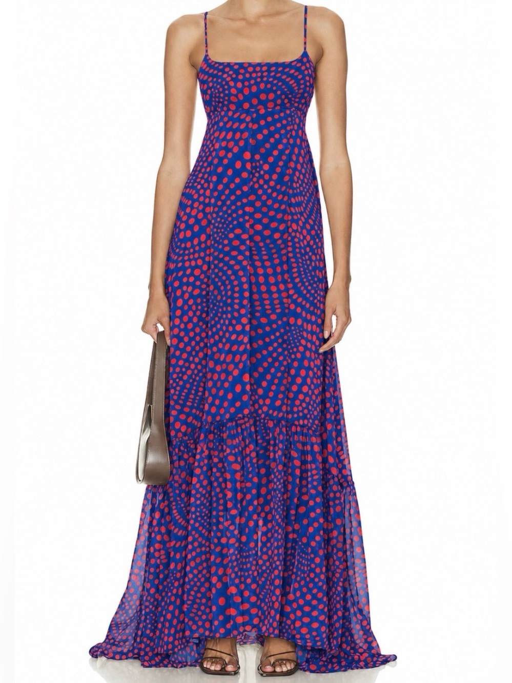 STAUD Florence Wavy Dot Blue Dress Gown NEW NWT